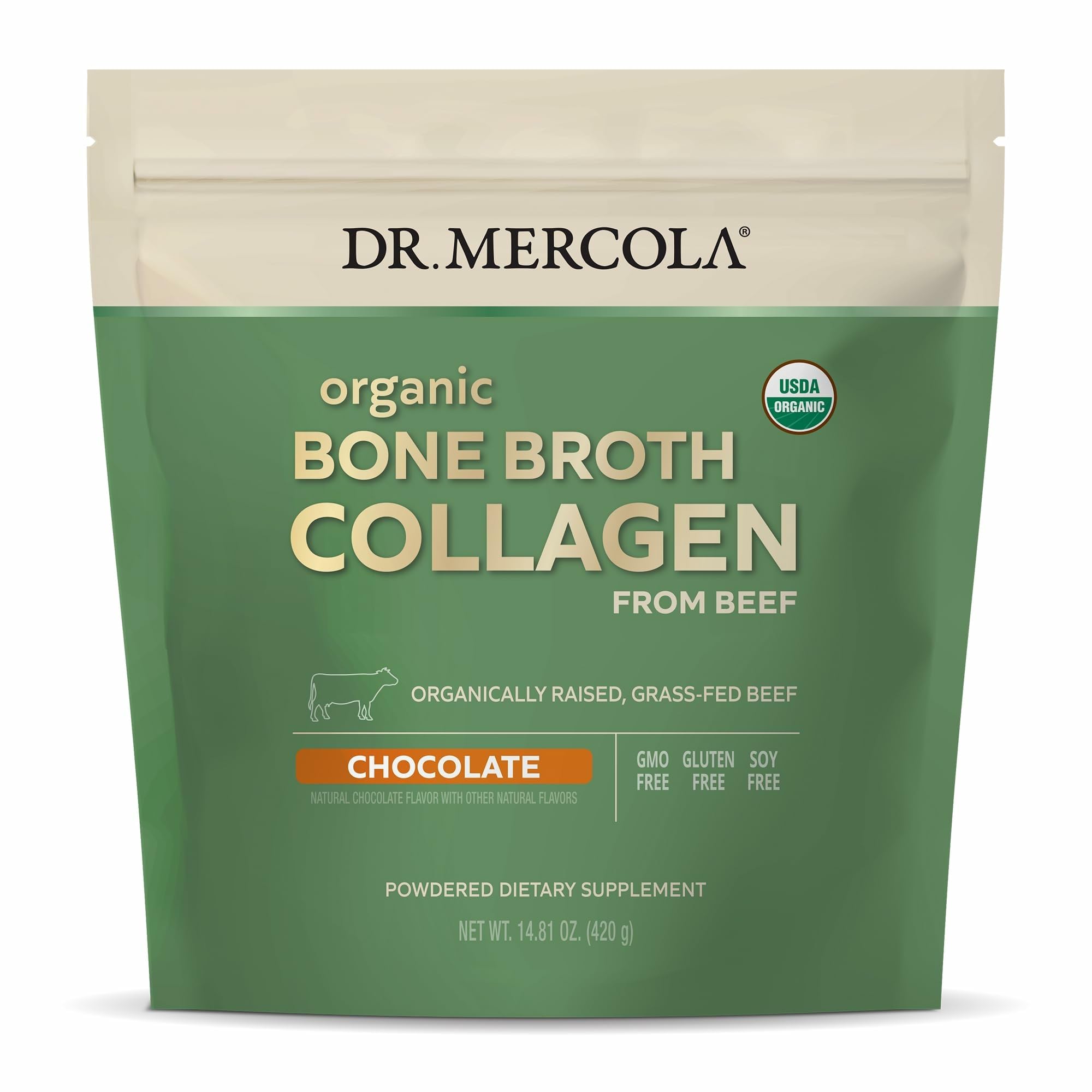 Dr. Mercola Polvo de Colágeno de Caldo Orgánico, ideal para piel, cabello y uñas.