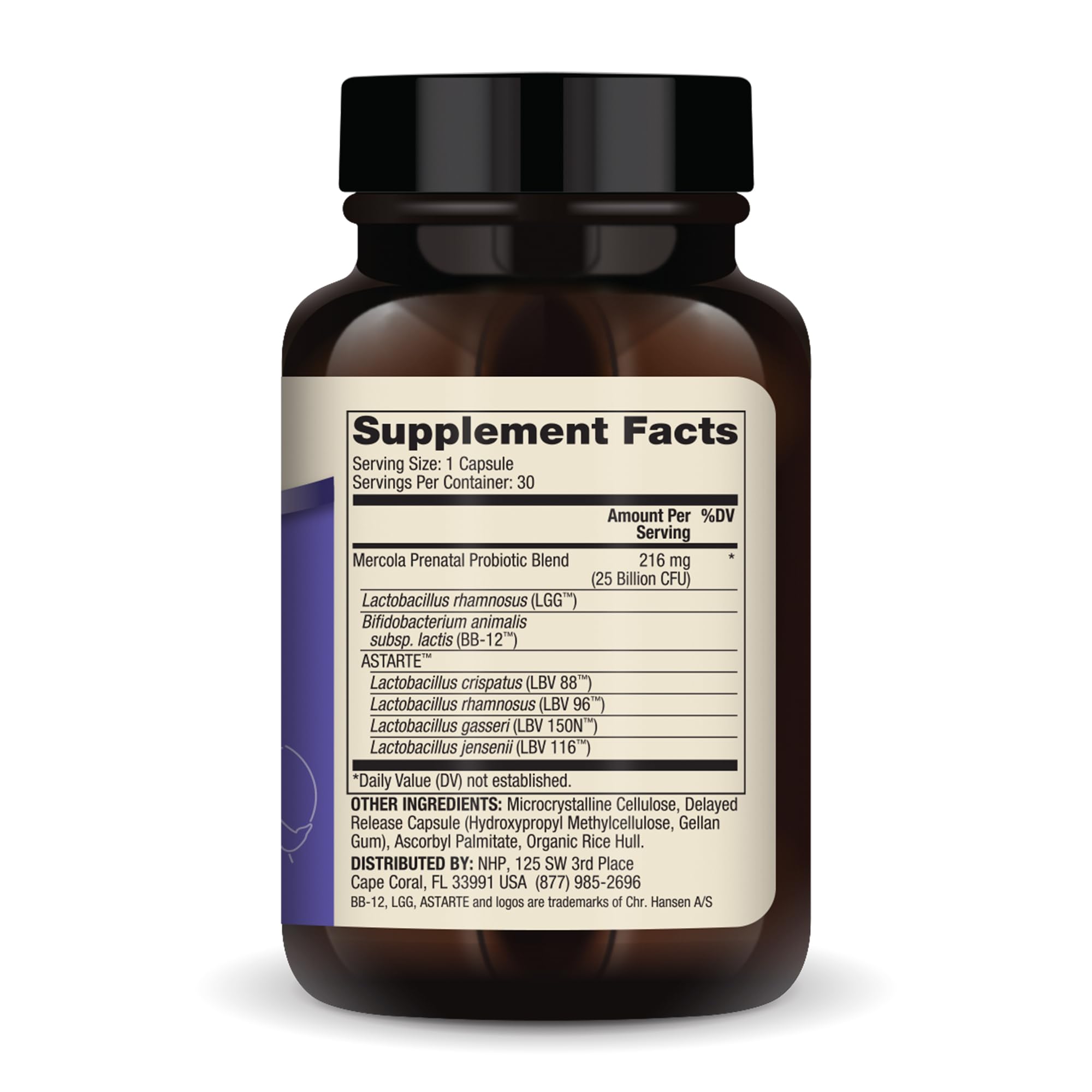 Dr. Mercola Prenatal Complete Probiotics etiqueta clara para transparencia de ingredientes