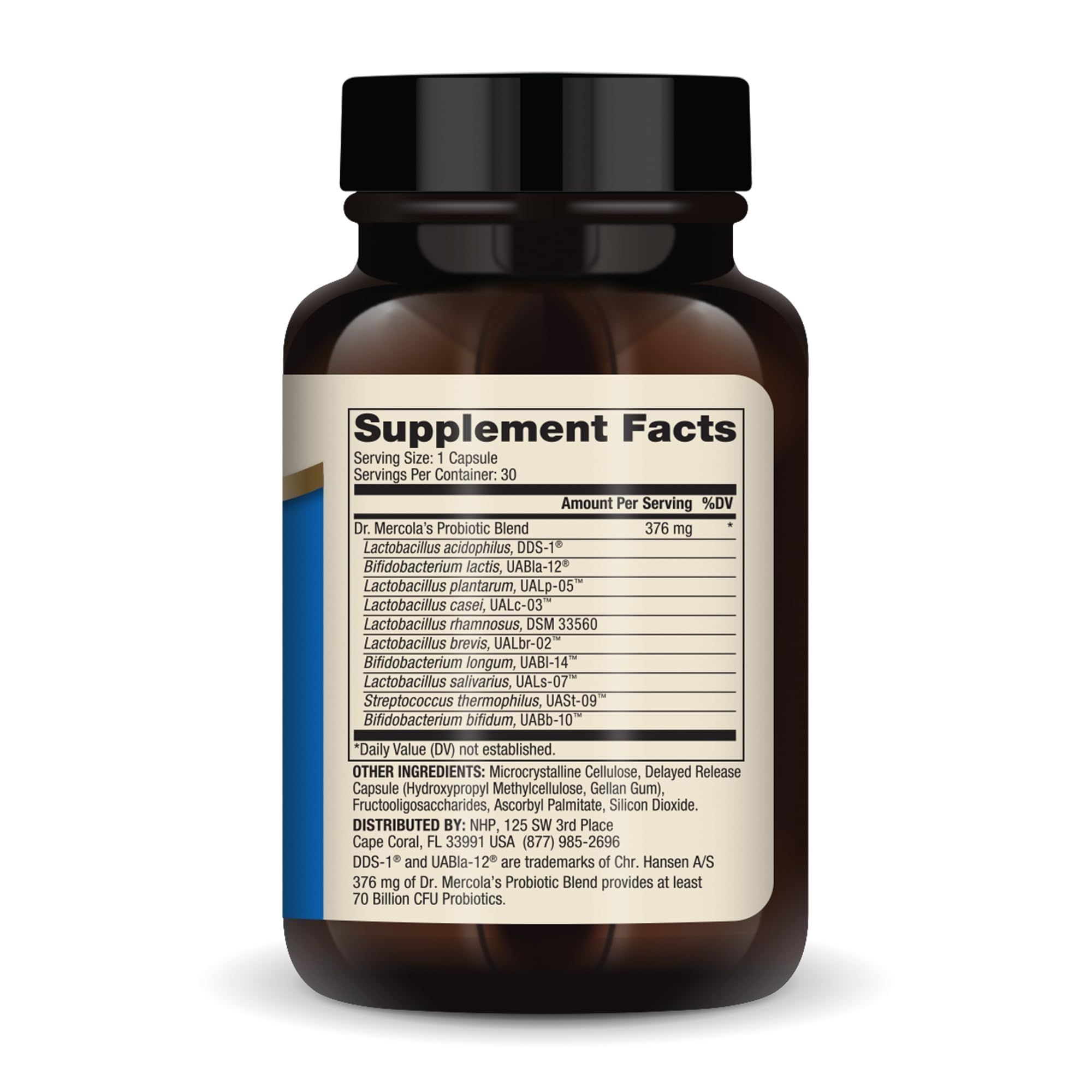Dr. Mercola Probioticos, cápsulas listas para consumo diario.