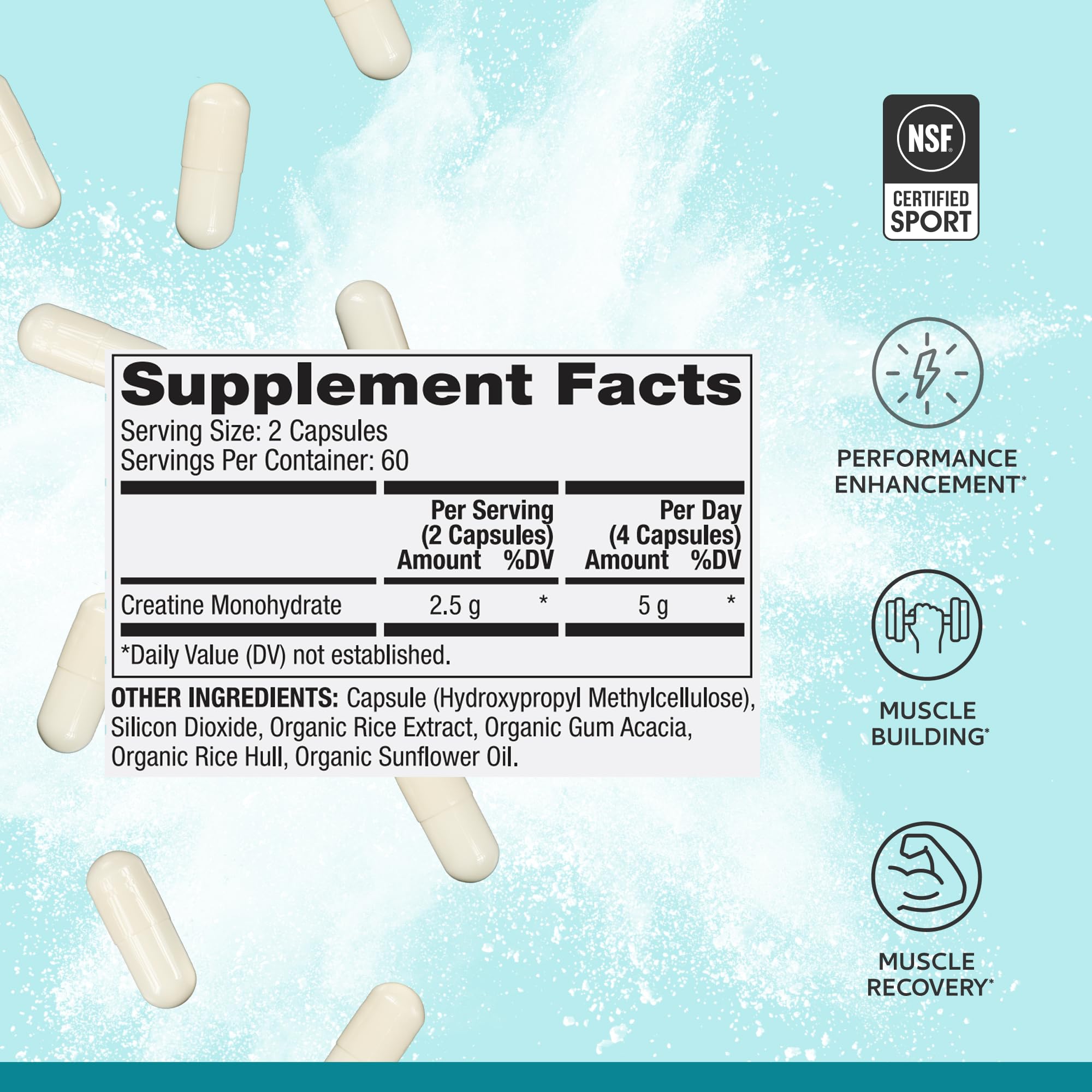 Etiqueta NSF de Dr. Mercola Pure Power Creatine Monohydrate para deporte
