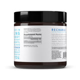Dr. Mercola Pure Power L-Glutamina, vista lateral del envase y etiqueta.
