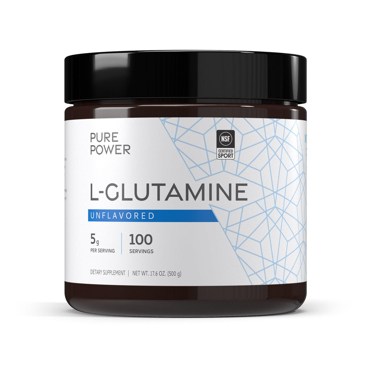 Dr. Mercola Pure Power L-Glutamina, bote frontal, complemento para entrenamiento diario.