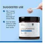 Dr. Mercola Pure Power L-Glutamina, medidor incluido junto al bote para dosis precisas.