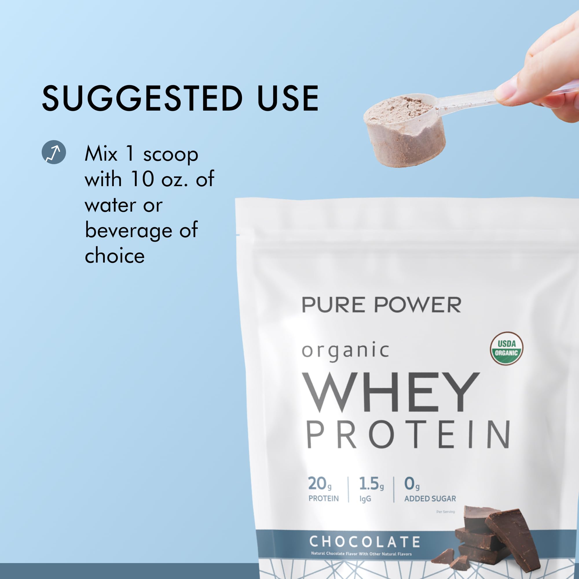 Vaso listo para entrenamiento con Dr. Mercola Pure Power Organic Whey Protein.