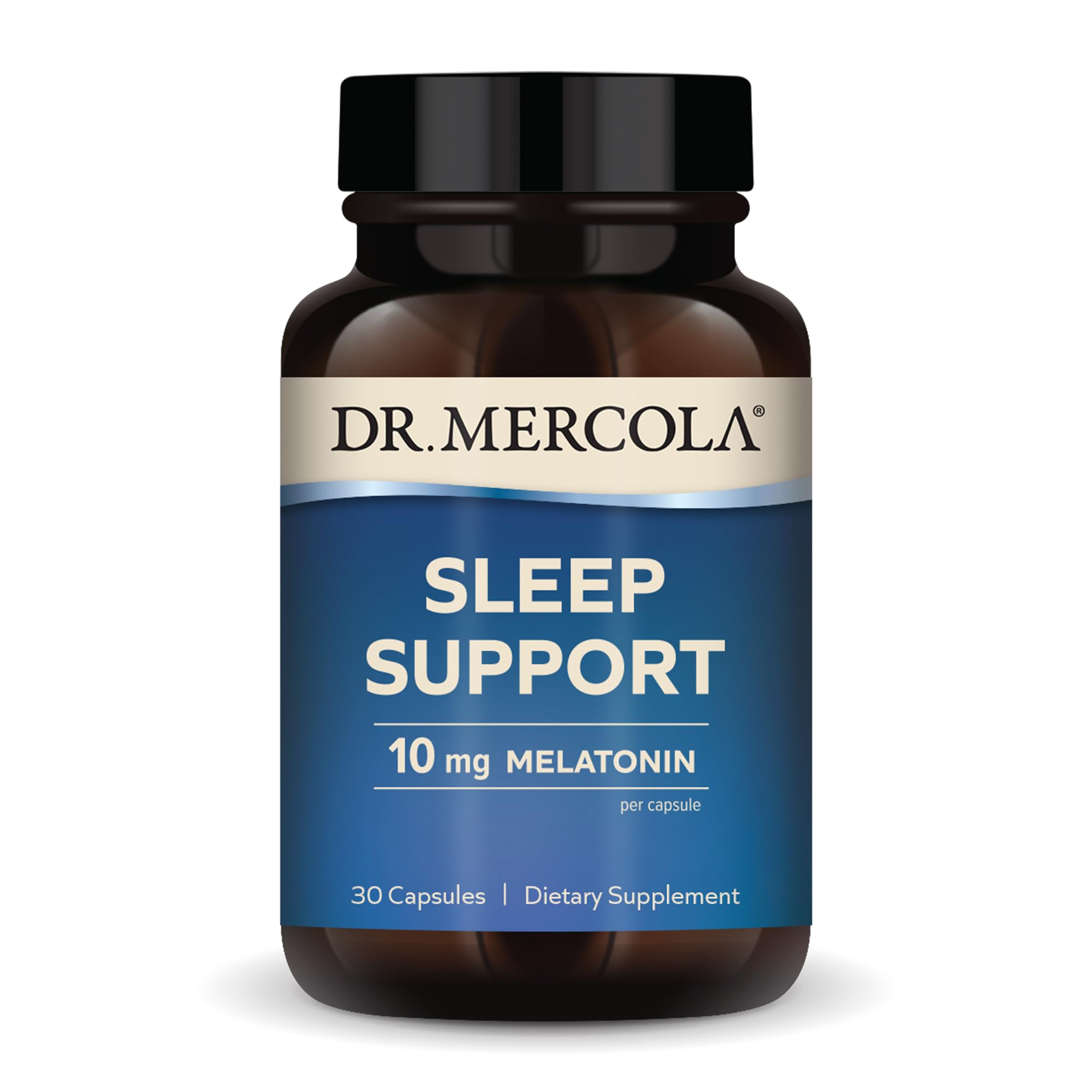 Dr. Mercola Sleep Support con melatonina: bote para un descanso más profundo.