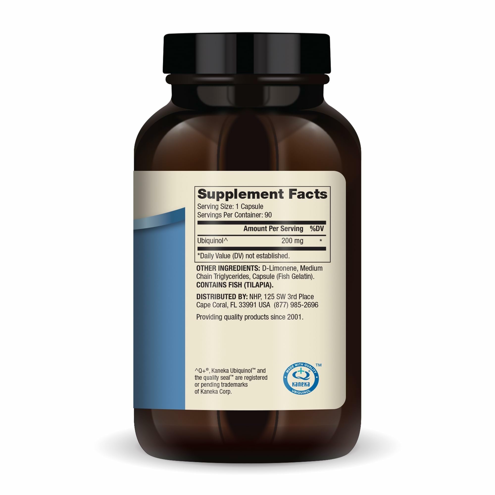 Dr. Mercola Ubiquinol 200 mg con etiqueta frontal que resalta ingredientes