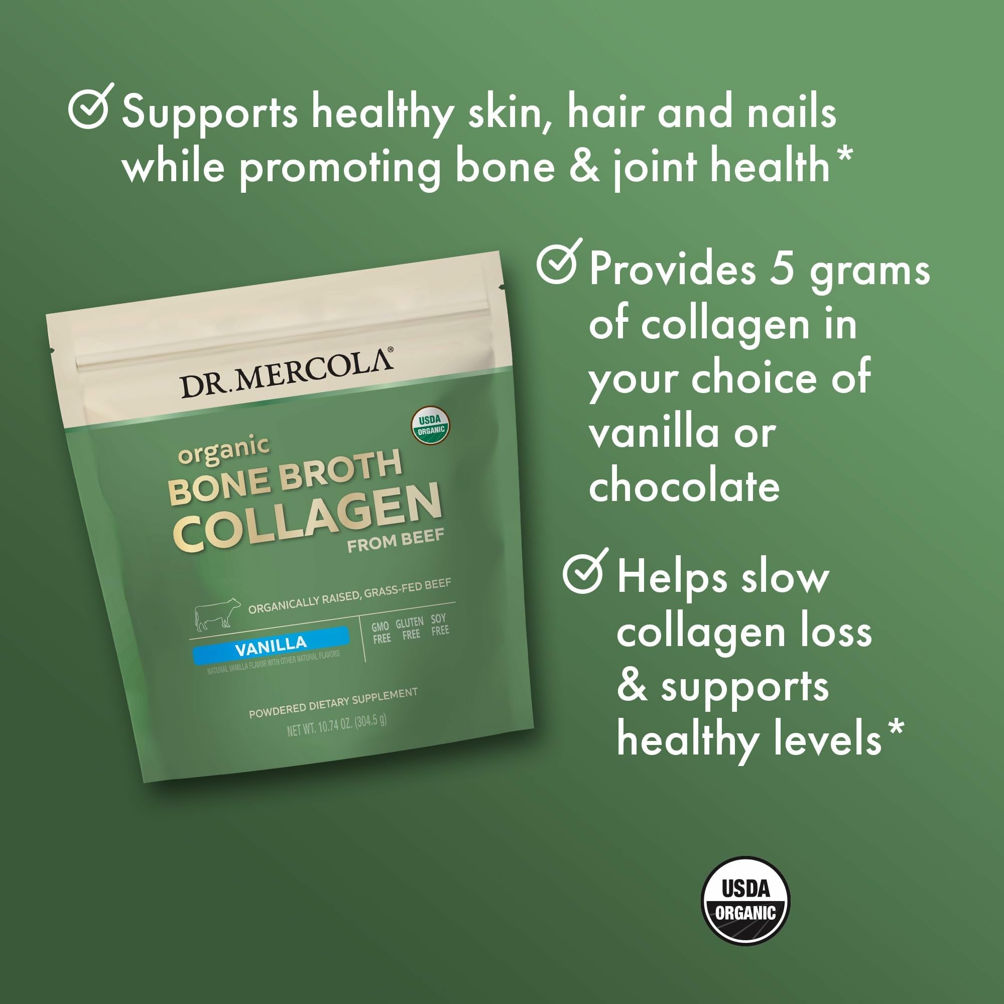 Dr. Mercola Vaso con colágeno orgánico, ideal para batidos, tés o bebidas calientes.