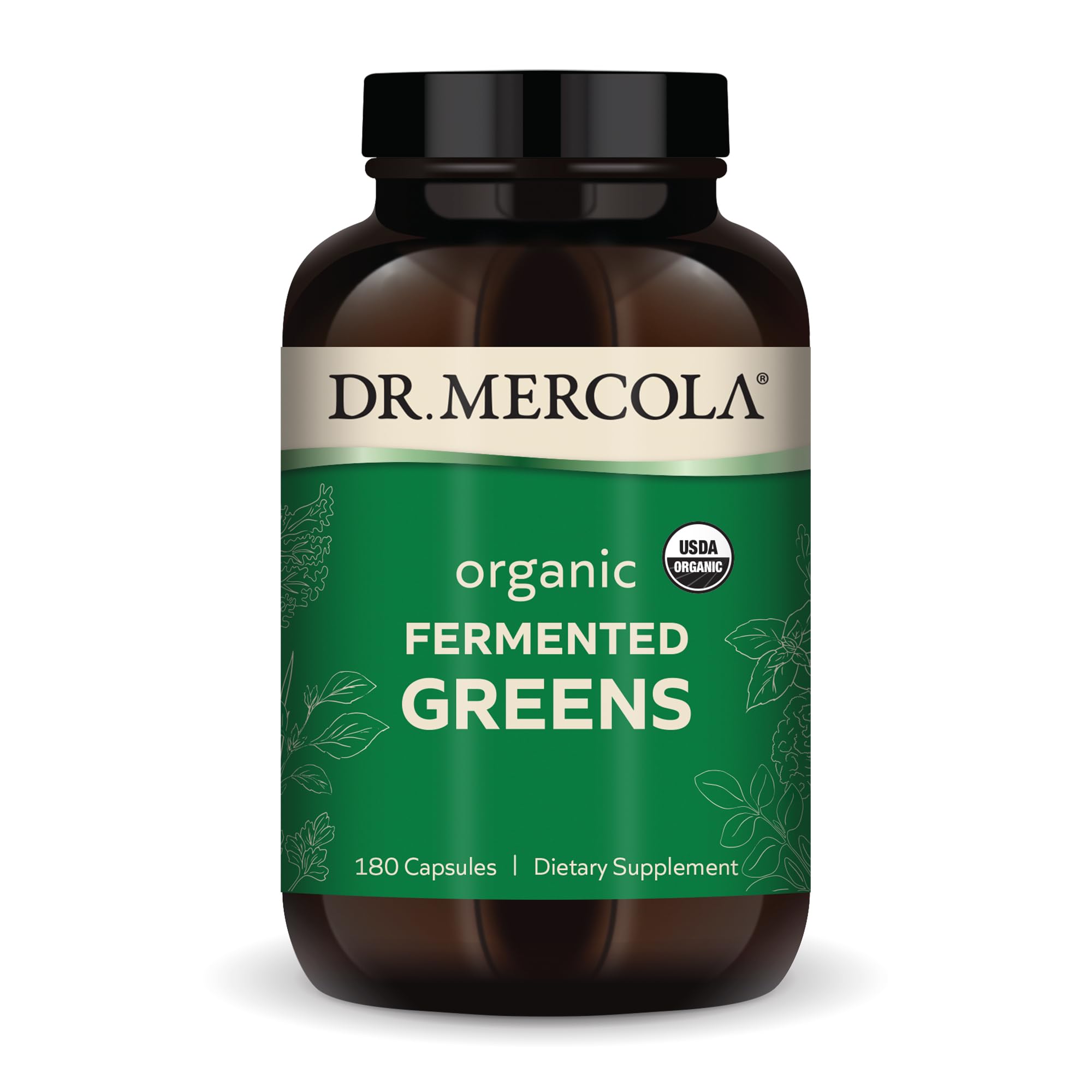 Dr. Mercola Verduras fermentadas en cápsulas, conveniencia diaria para incorporar vegetales.