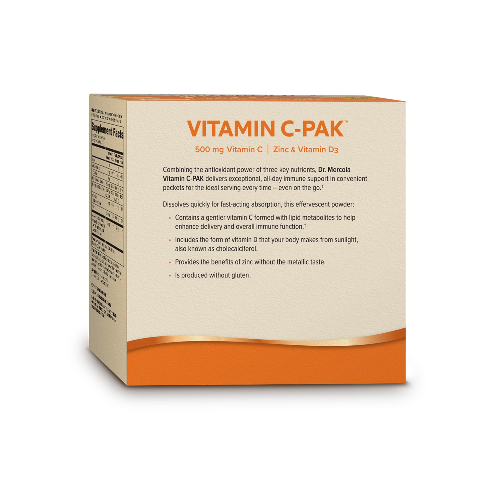 Dr. Mercola Vitamin C-PAK: sabor naranja natural para consumir con agua