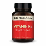 Dr Mercola Vitamin K2 180 mcg, botella de cápsulas, apoya huesos y función arterial.