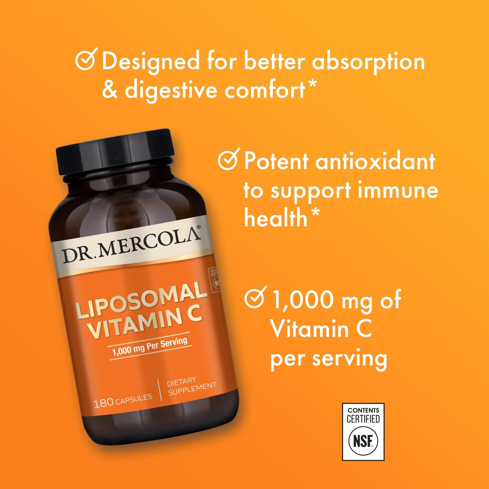 Dr. Mercola Vitamina C liposomal: absorción estable para energía diaria.