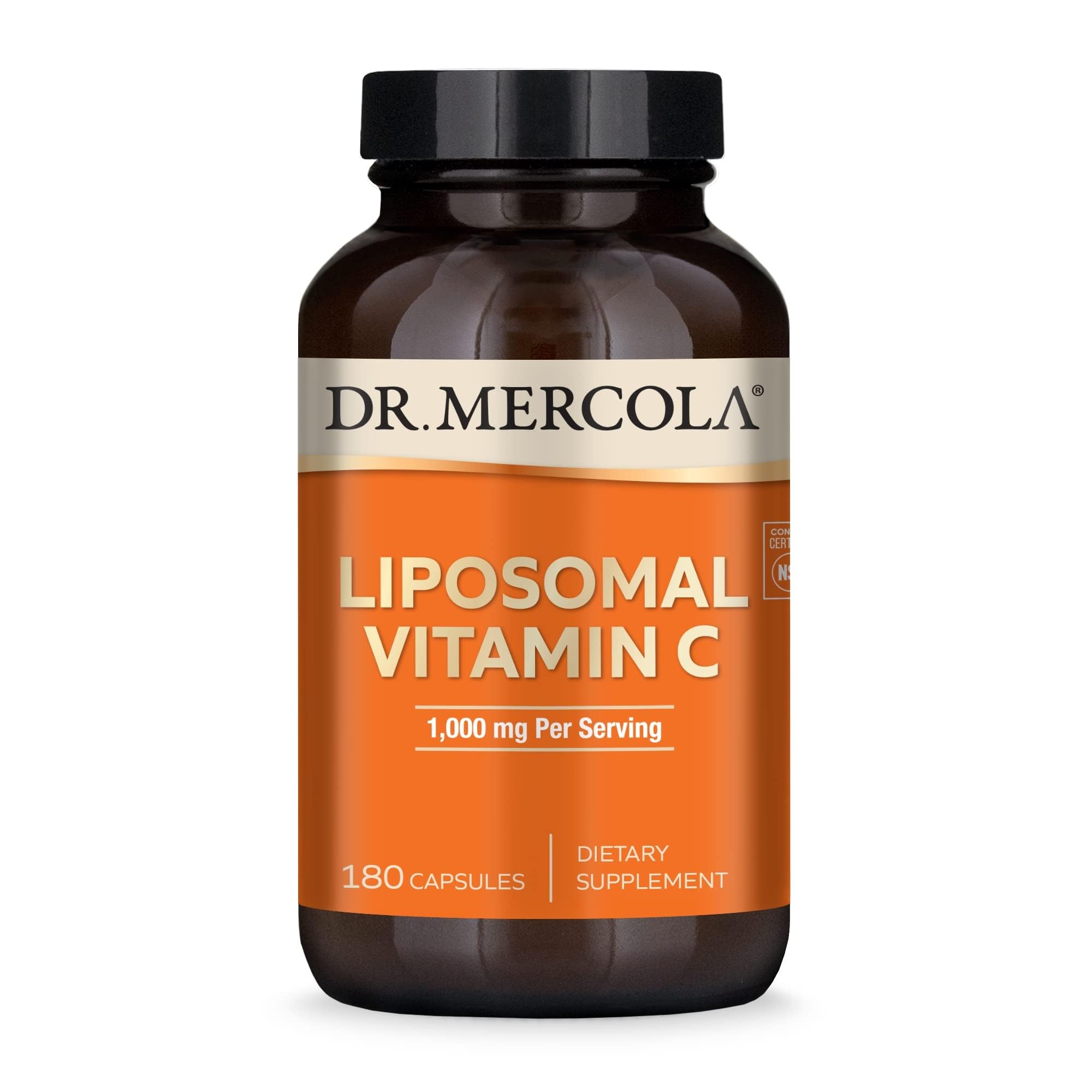 Dr. Mercola Liposomal Vitamina C envase: apoyo inmunitario diario.
