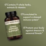 Dr. Mercola Herbal Immune Support aporta vitamina D3 en cada dosis para apoyar defensas.