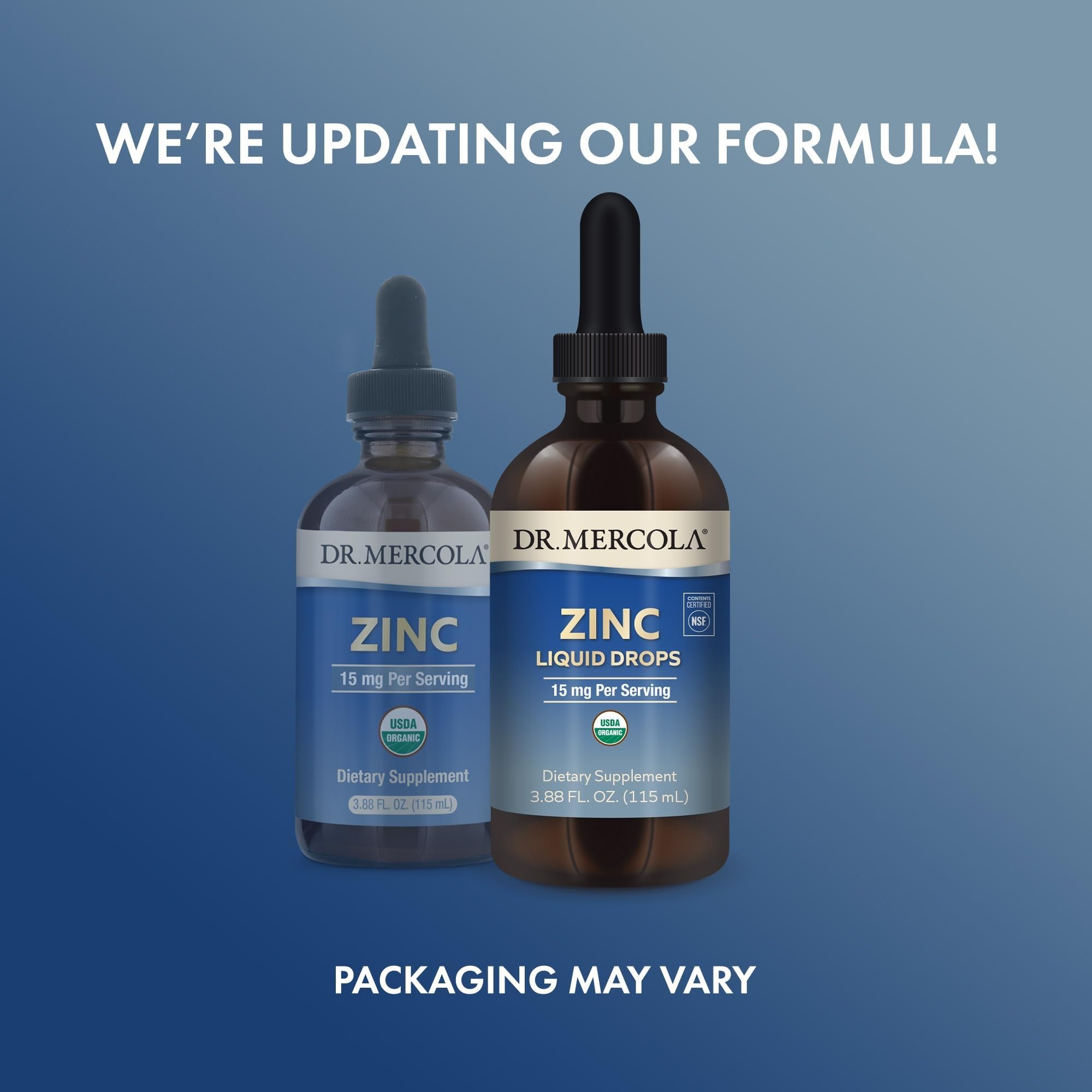 Etiqueta USDA Orgánico en Dr. Mercola Zinc Gotas garantiza pureza