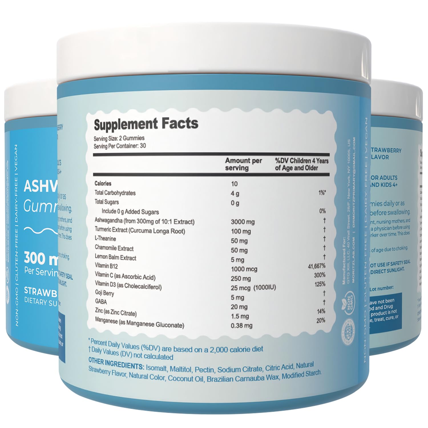 DR. MORITZ Ashwagandha Gummies ingredientes naturales para bienestar diario.