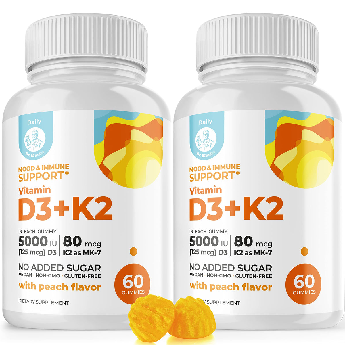Gominolas DR. MORITZ D3 K2 en botella lista para uso diario.