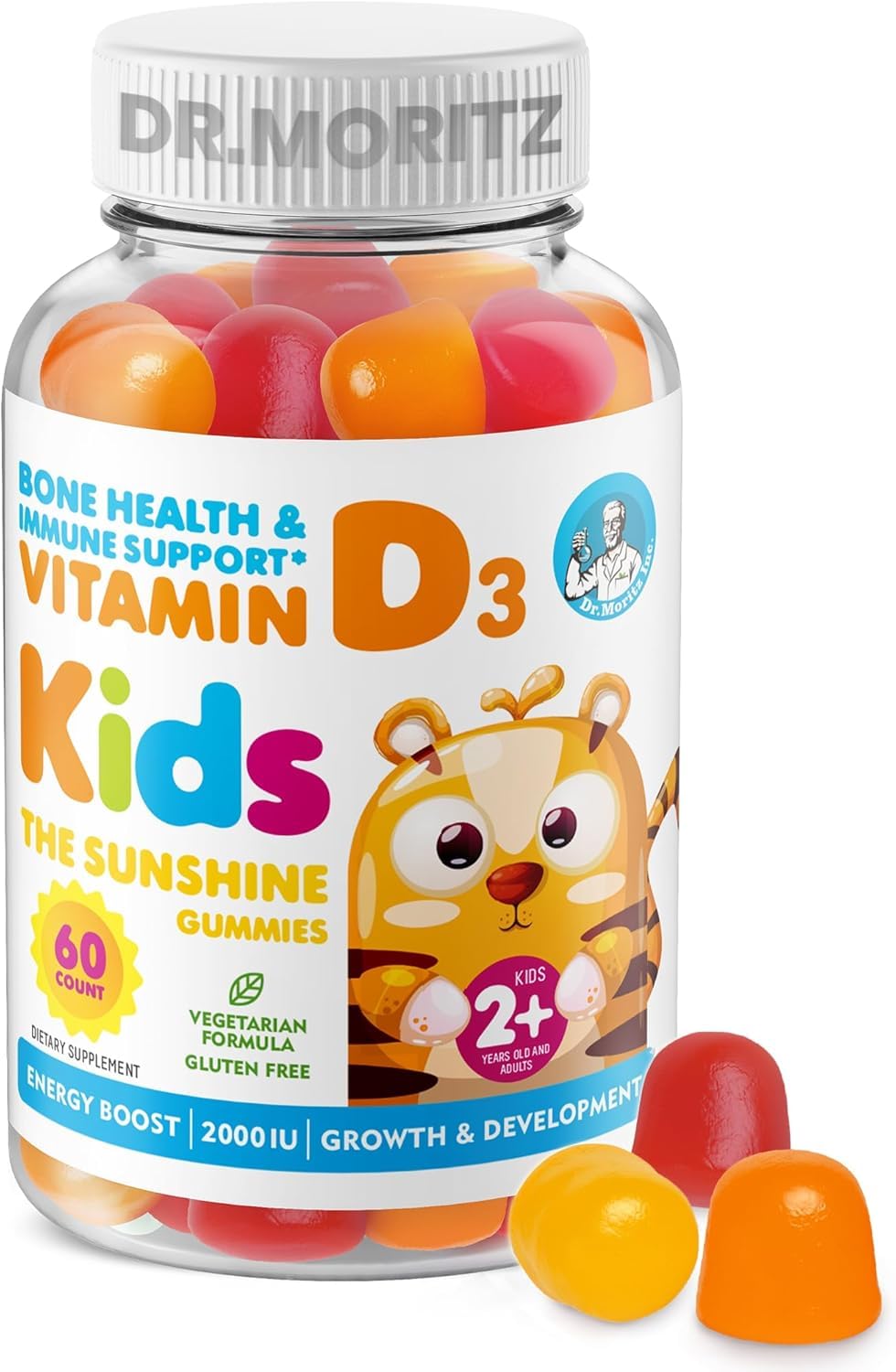 DR. MORITZ gominolas Vitamina D3 para niños, sabor frutal y toma diaria.
