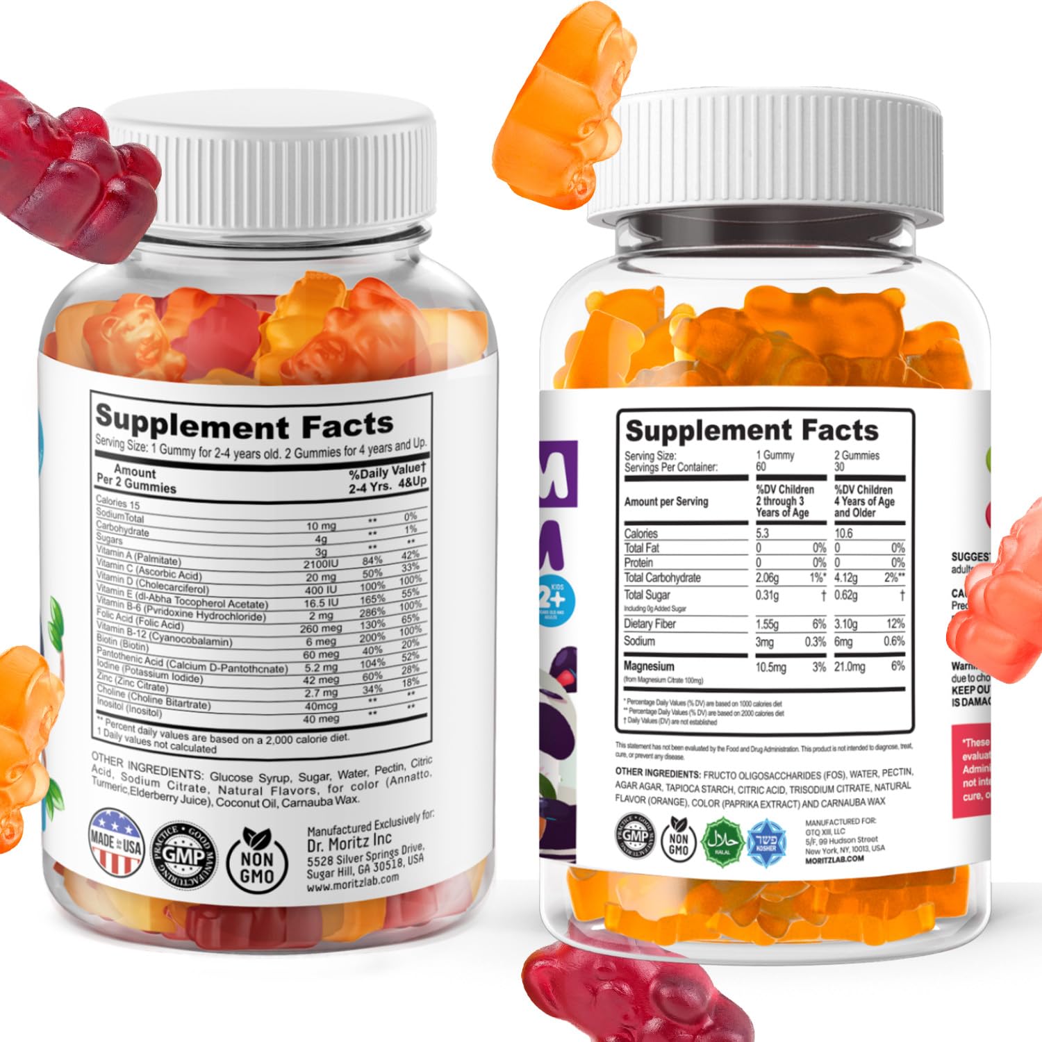 Gomitas multivitamínicas para niños DR MORITZ, sabor naranja, apoyo nutricional diario