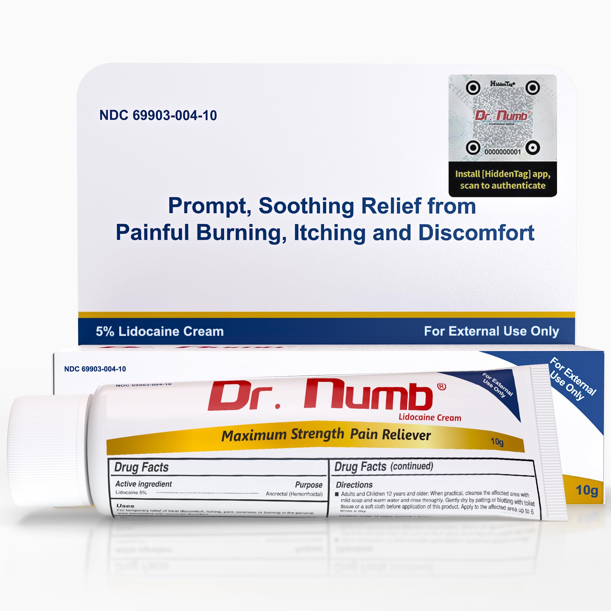 Dr. Numb crema lidocaina 5% en tubo para alivio temporal del dolor