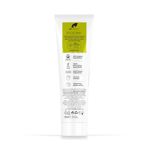 Dr.organic Pasta de Dientes Árbol de Té, tapa ergonómica facilita el cepillado diario.