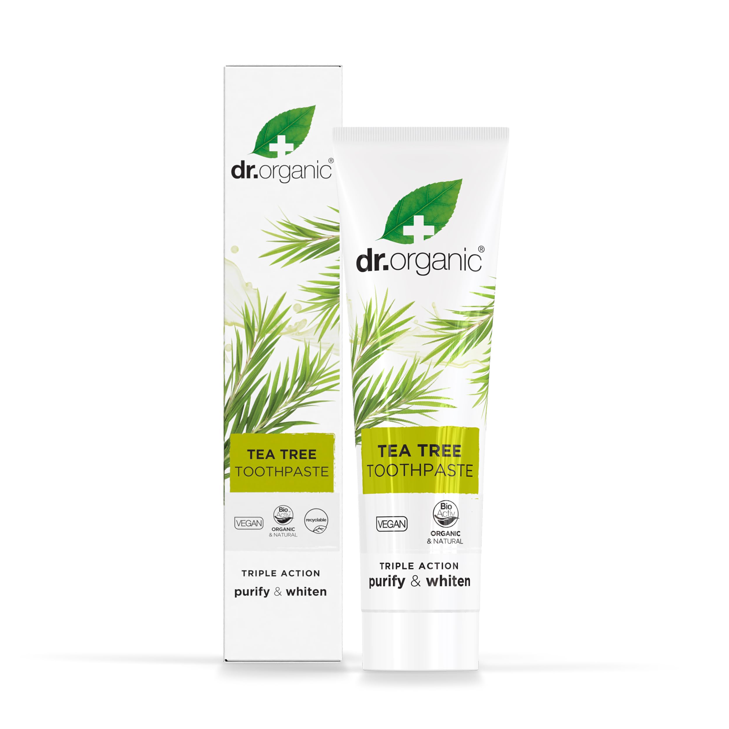 Dr.organic Pasta de Dientes Árbol de Té, tubo de 100 ml, aliento fresco diario.