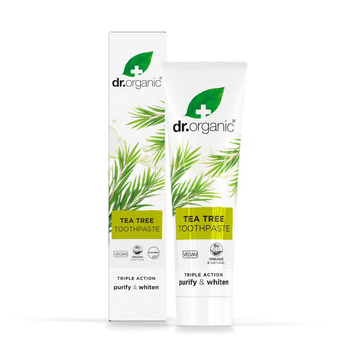 Dr.organic Pasta de Dientes Árbol de Té, tubo de 100 ml, aliento fresco diario.
