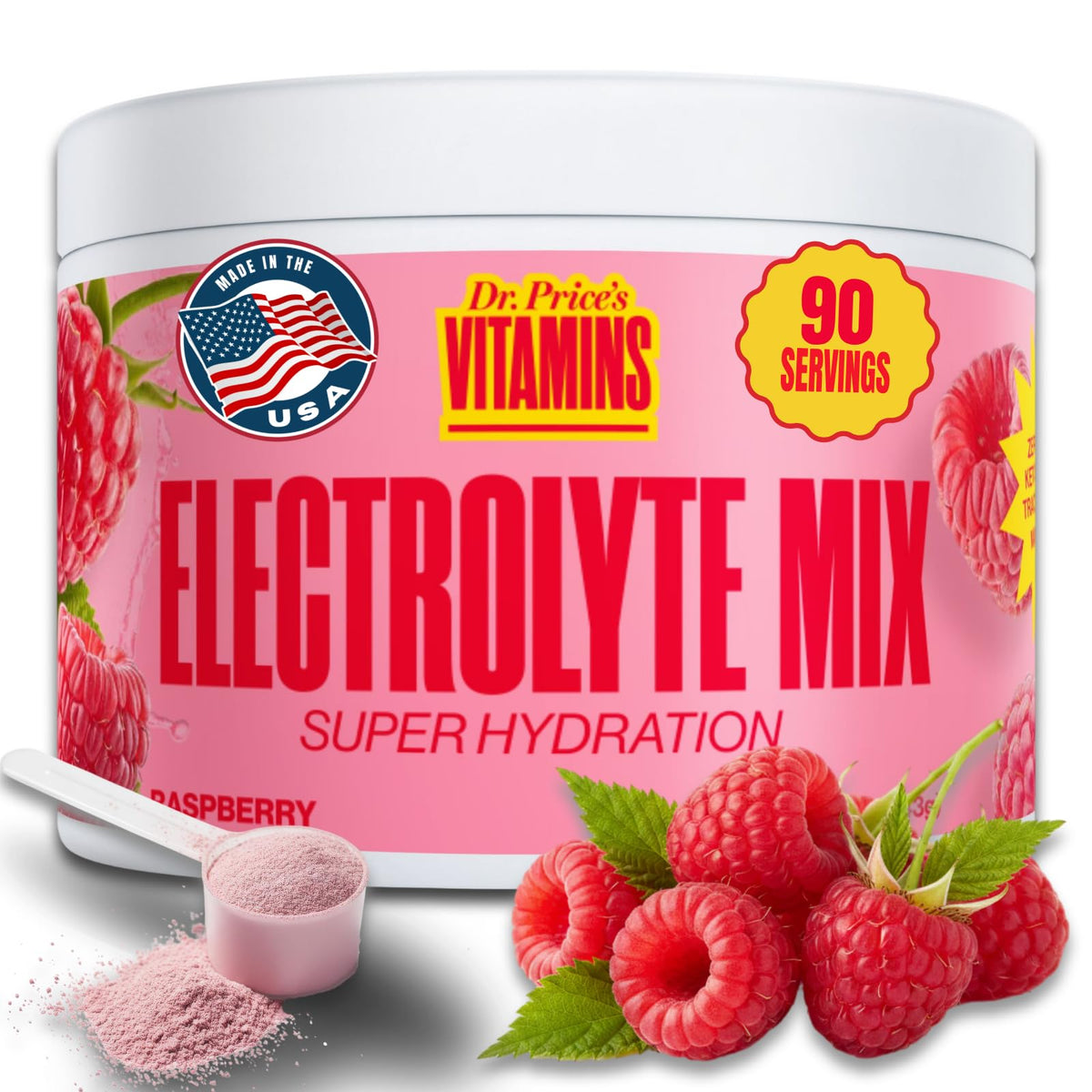 Dr. Price's Vitamins electrolitos en polvo frambuesa para hidratación diaria
