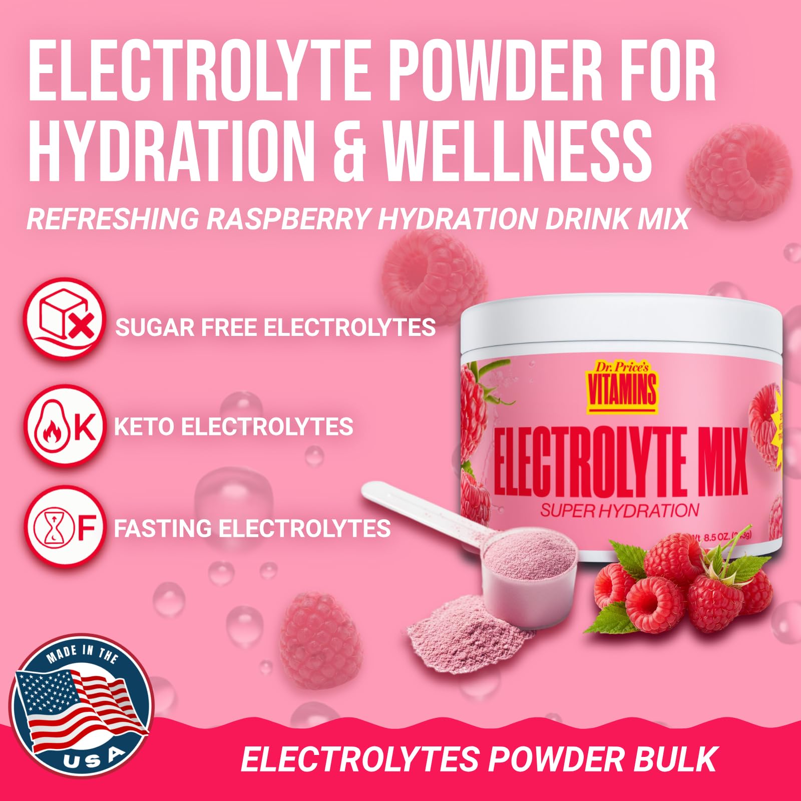 Dr. Price's Vitamins electrolitos en polvo frambuesa útil para viajes