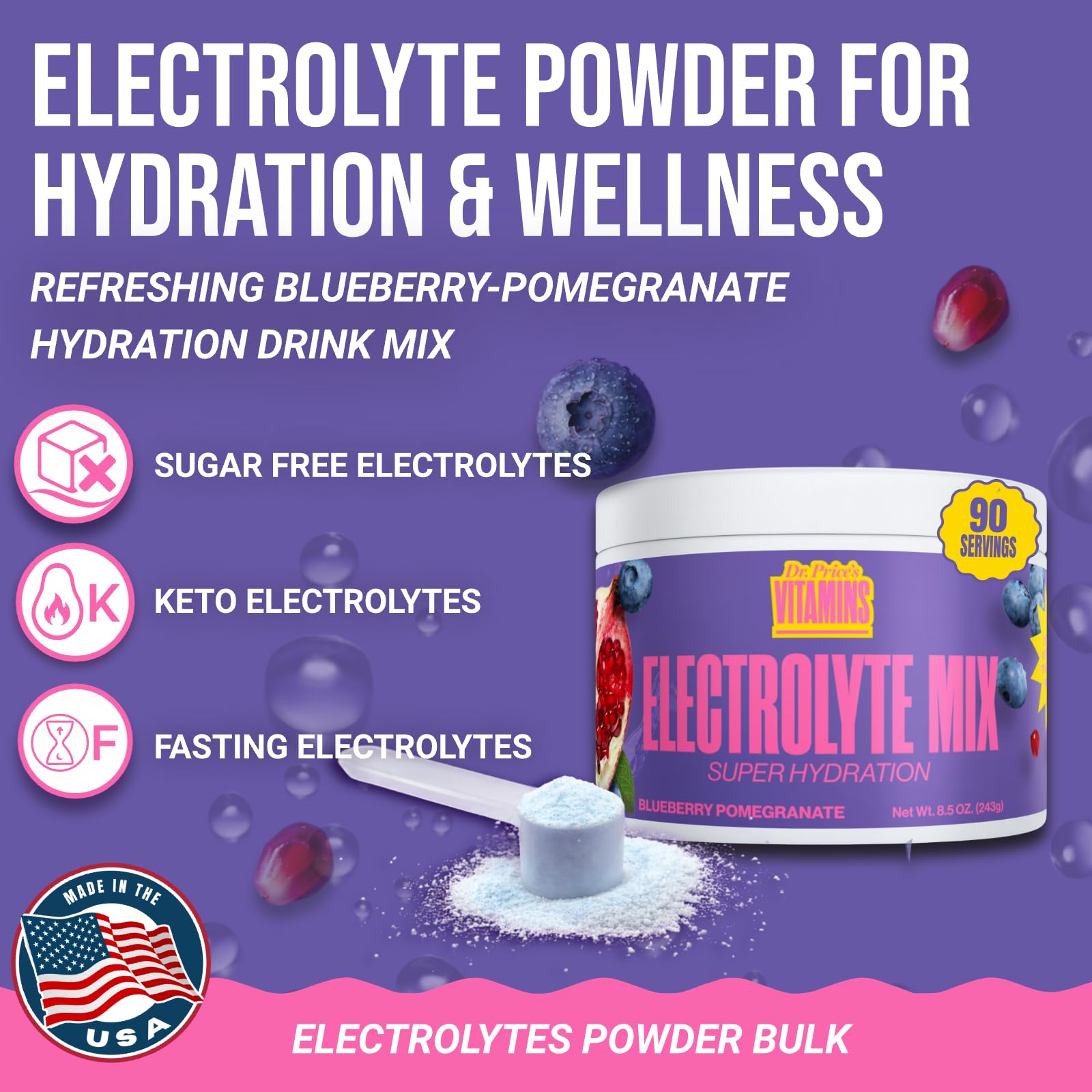 Dr. Price's Vitamins electrolitos polvo, cucharilla para medir, ideal para bebidas