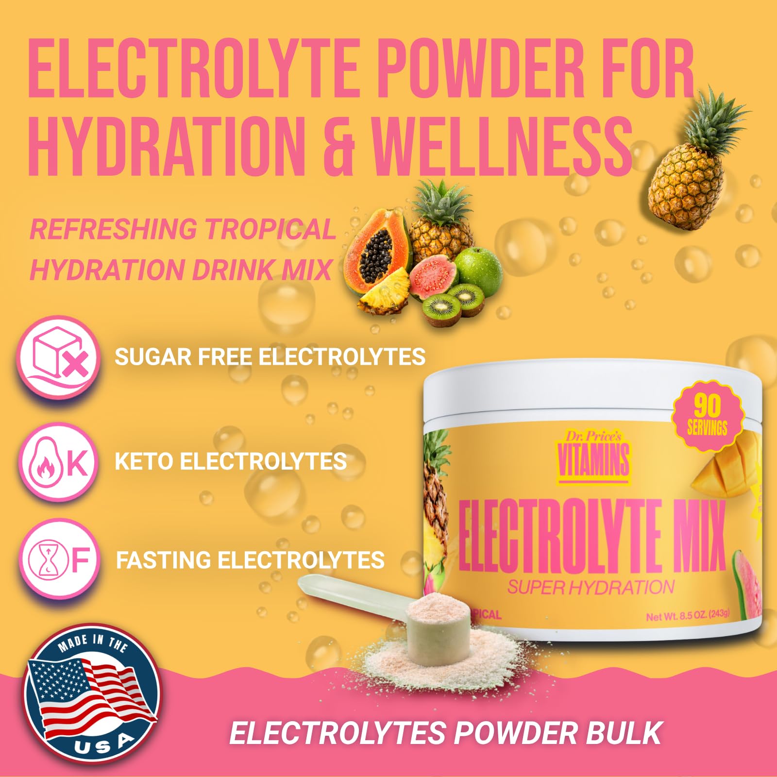 Dr. Price's Vitamins, electrolitos cetogénicos para hidratación diaria sin azúcar.