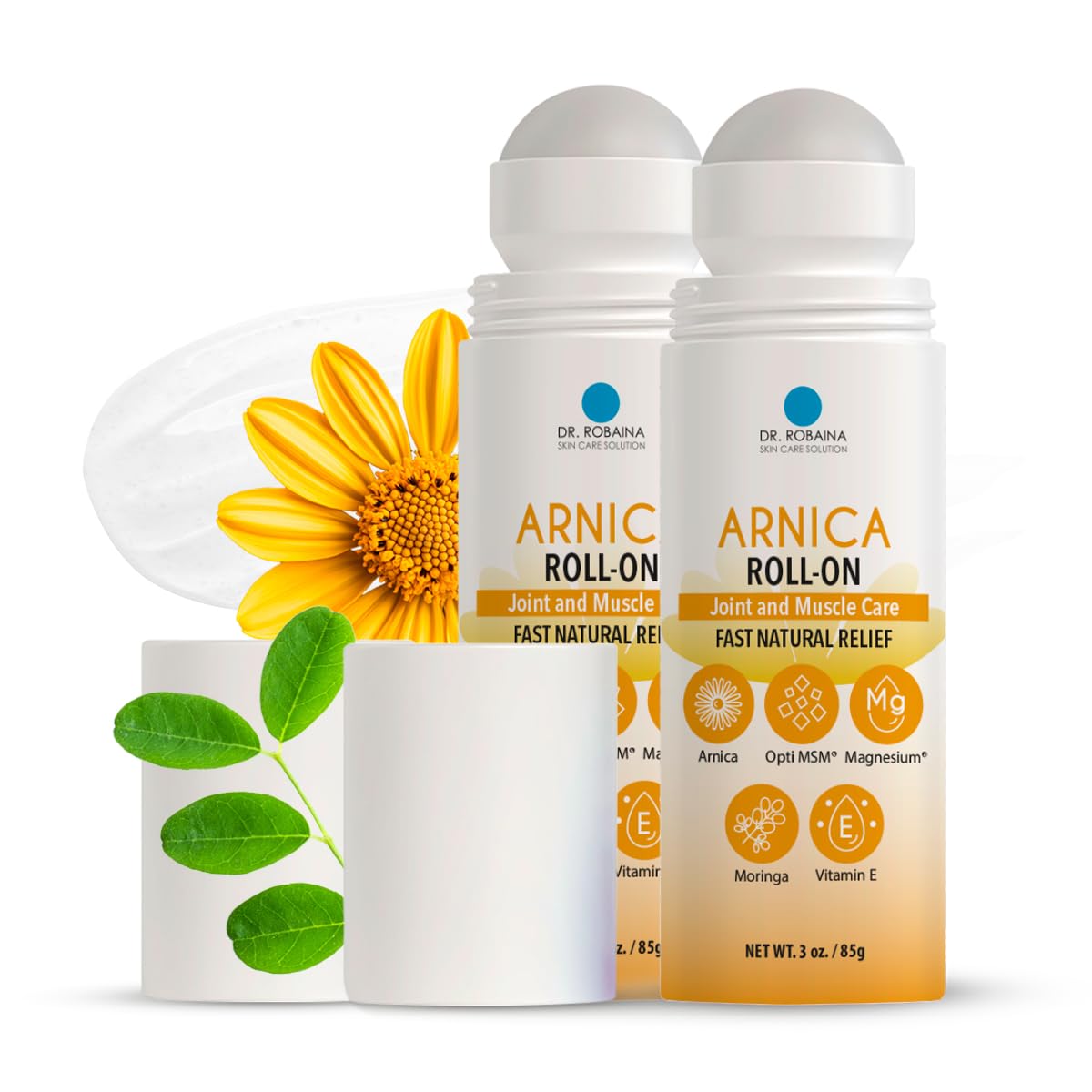 Dr. Robaina Arnica Roll-On con aplicador preciso para áreas delicadas.