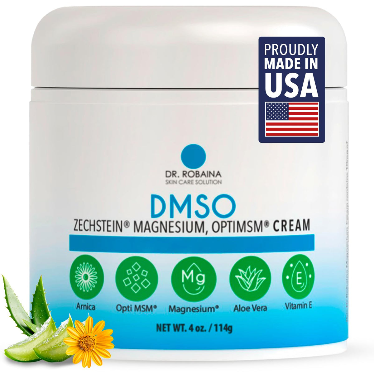 Dr. Robaina DMSO Crema: botella 4 oz para cuidado diario suave.