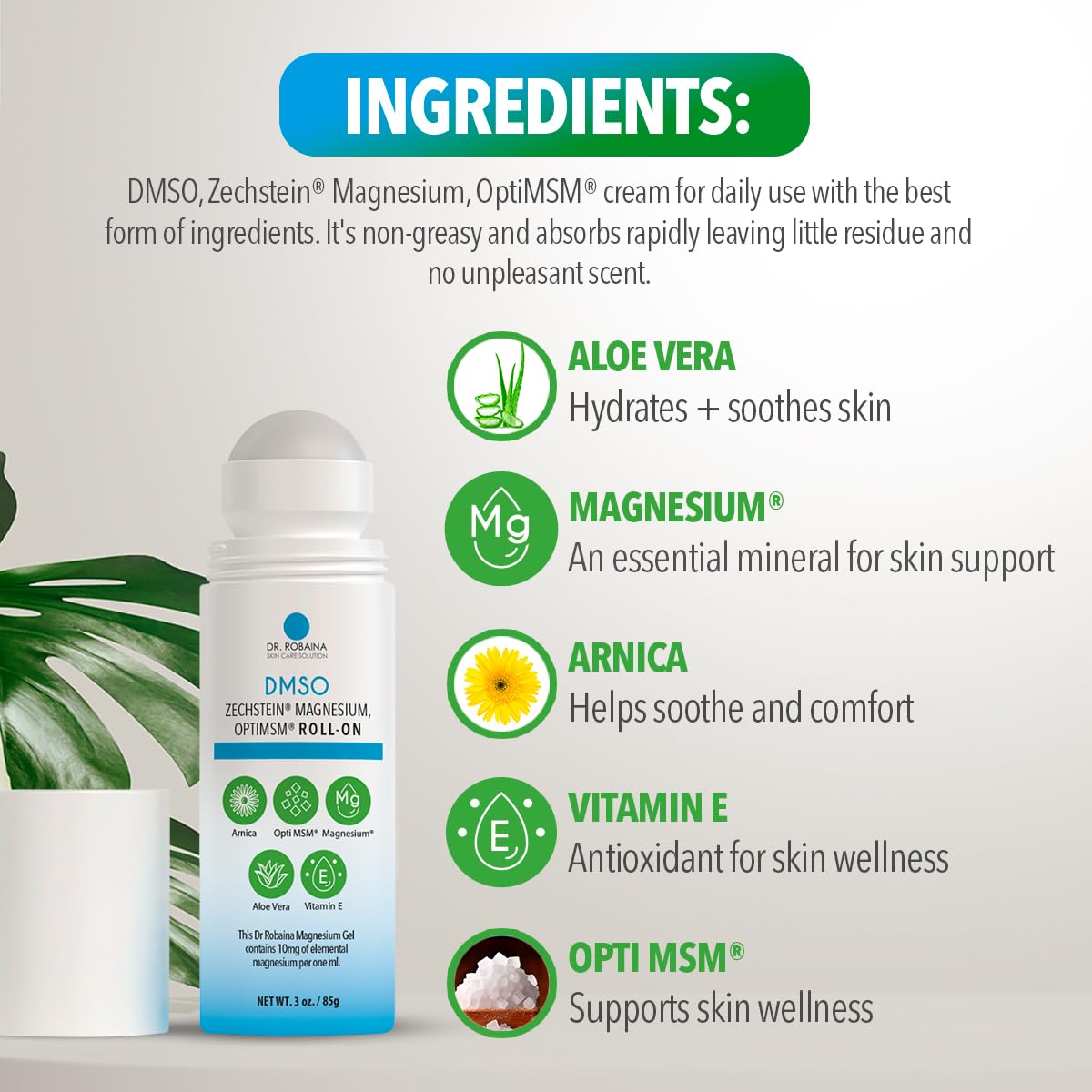 Envase de 3 oz de Dr. Robaina Roll-On para uso práctico en cualquier lugar.