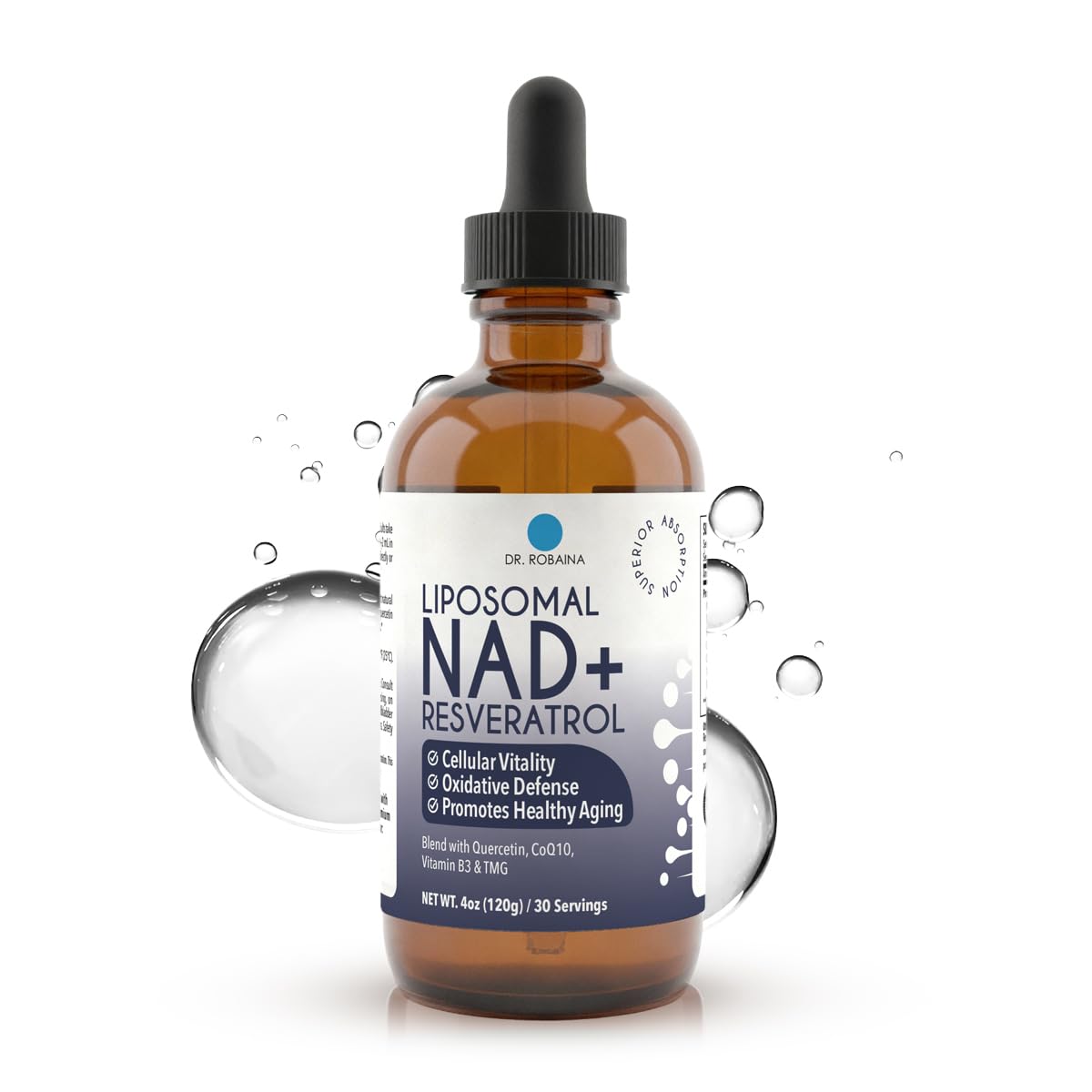 Dr Robaina NAD liposomal gotas sabor frambuesa, energía diaria sin cafeína