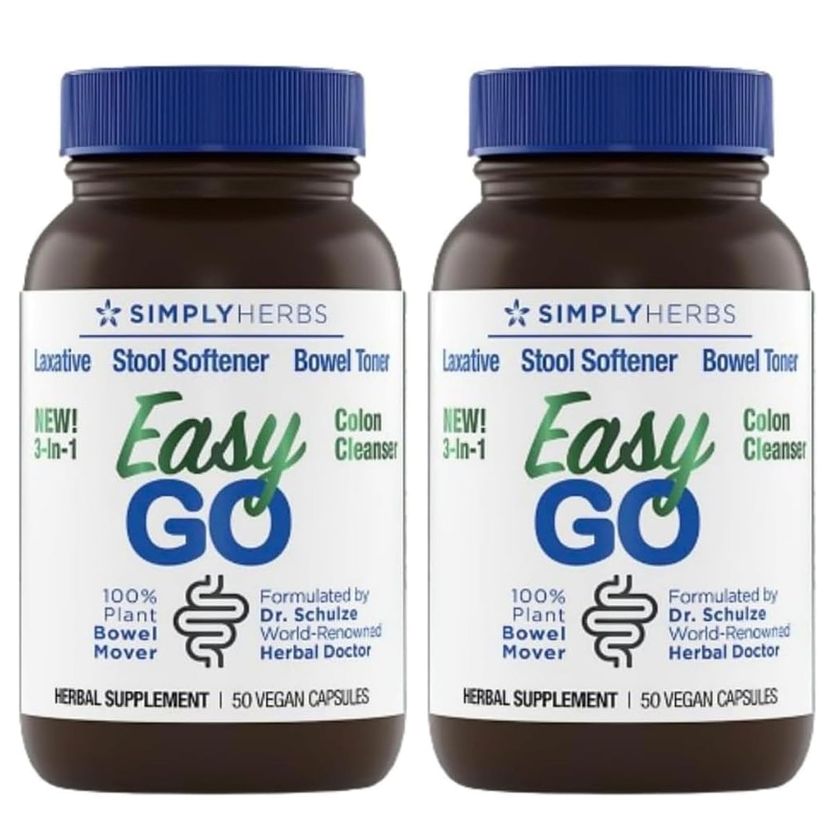 Dr. Schulze's Easy Go Bowel Mover: bote frontal para apoyo digestivo diario.