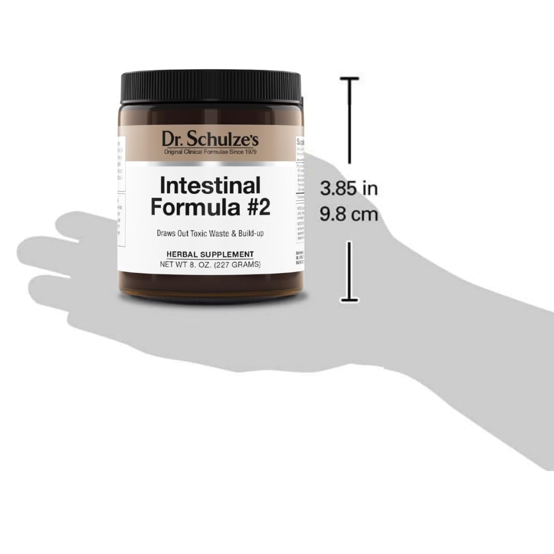 Dr. Schulze's Intestinal Formula #2 - cuchara medidora en primer plano para dosis.