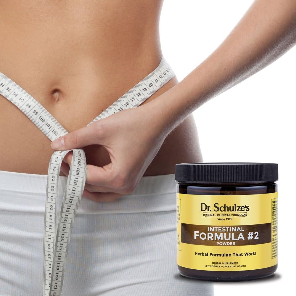 Dr. Schulze's Intestinal Formula #2 - iconos gluten-free y vegan junto al envase.