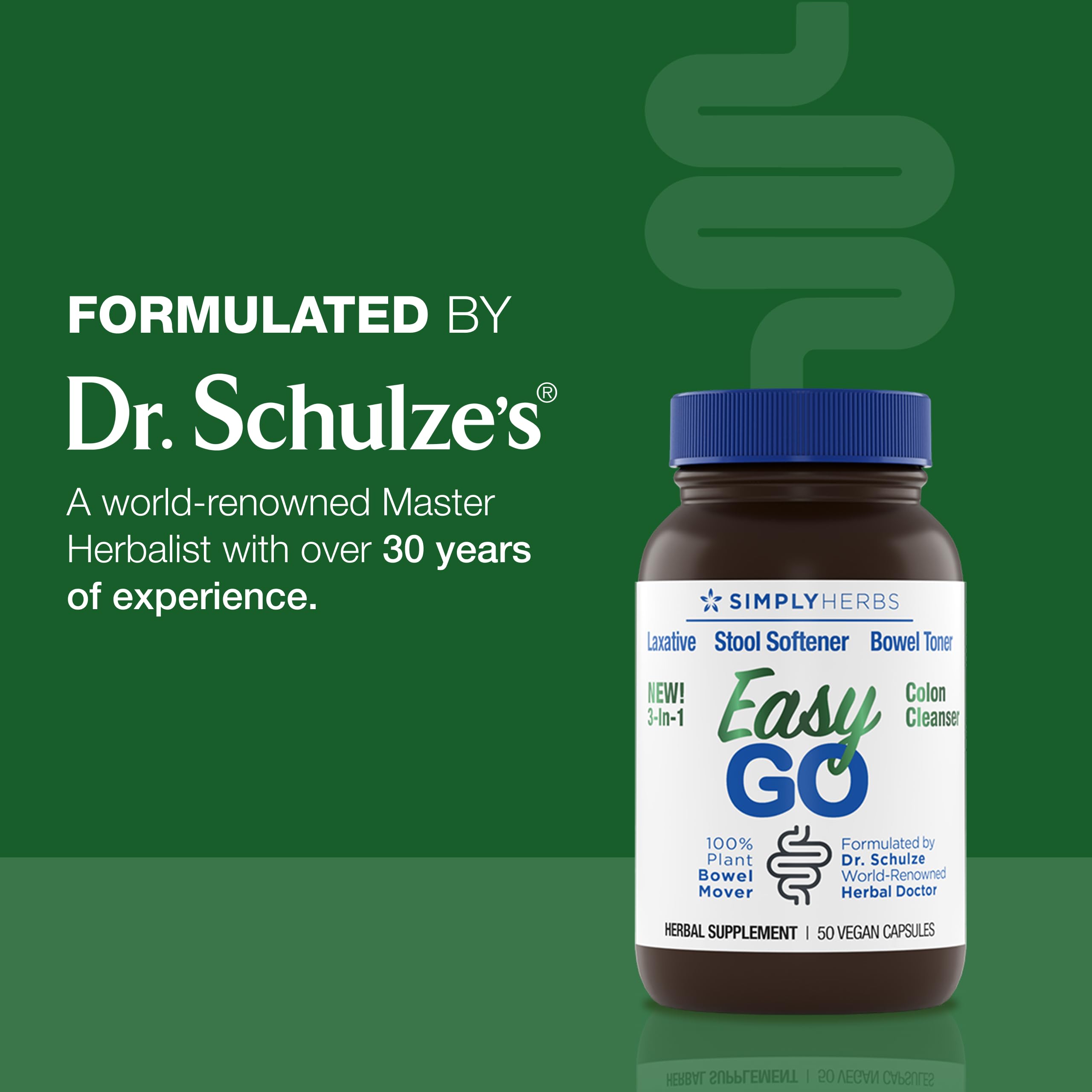 Ingredientes vegetales veganos de Dr. Schulze's Simply Herbs Easy Go Bowel Mover.