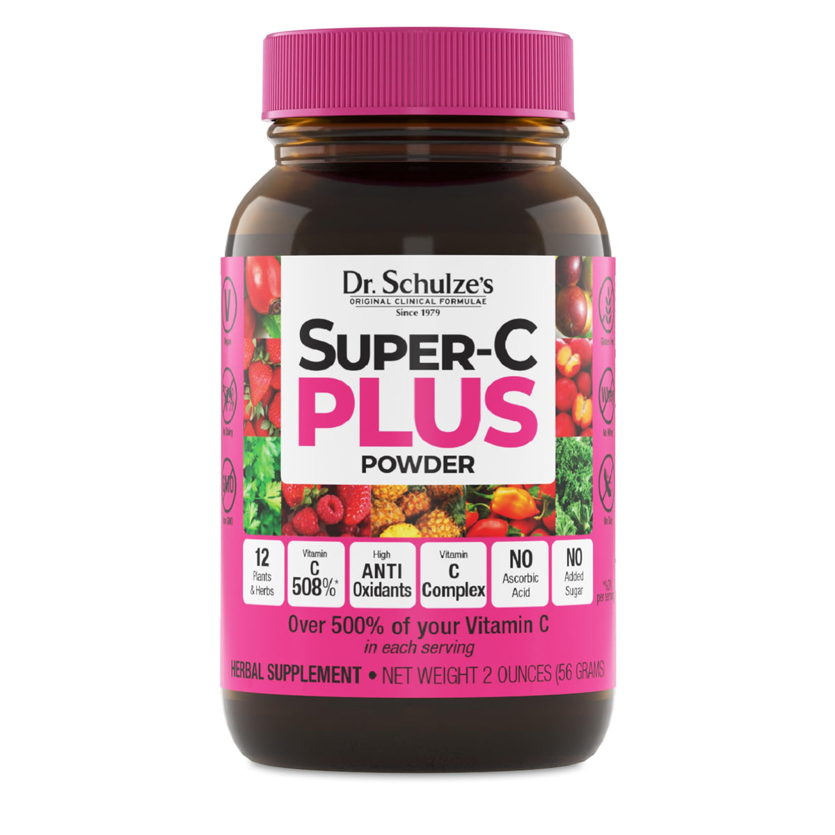 Dr. Schulze's Super-C Plus en botella: apoyo natural a la energía e inmune.