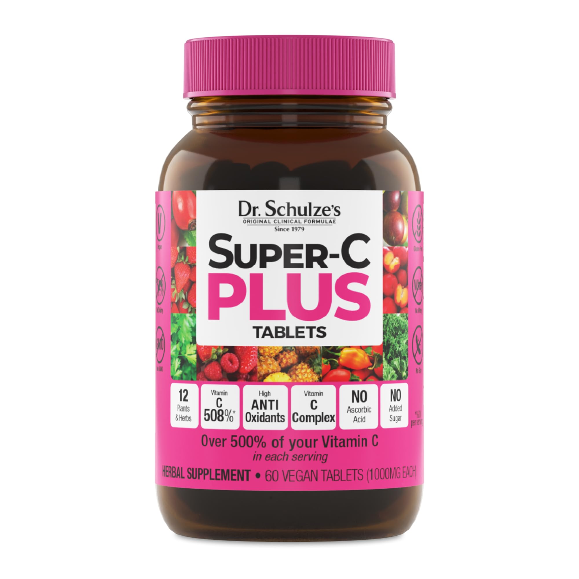 Dr. Schulze's Super-C Plus: envase de tabletas para apoyo diario.