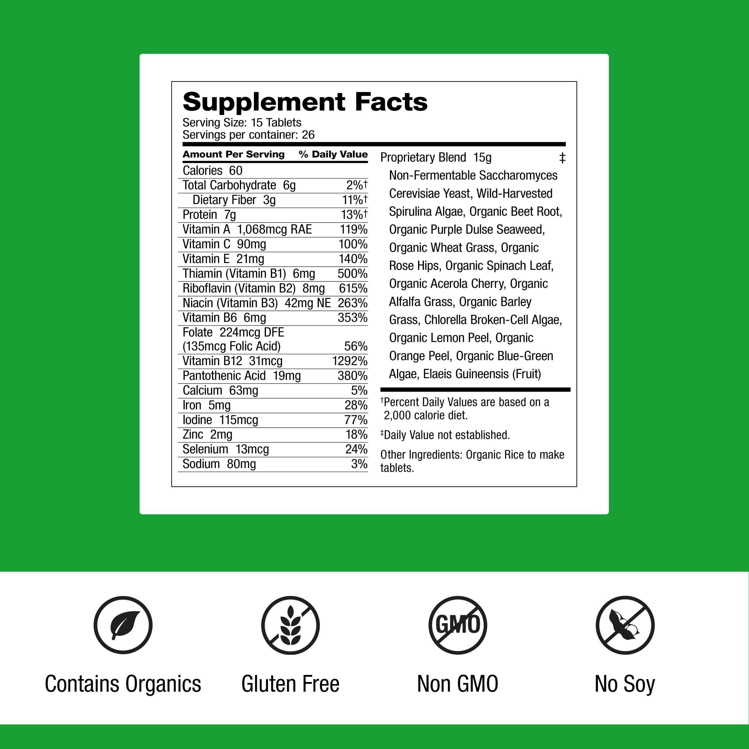Dr. Schulze's SuperFood Plus: etiqueta del producto para nutrición diaria