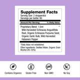 Dr. Schulze's Echinacea Plus, etiqueta del frasco, destaca calidad y origen orgánico.