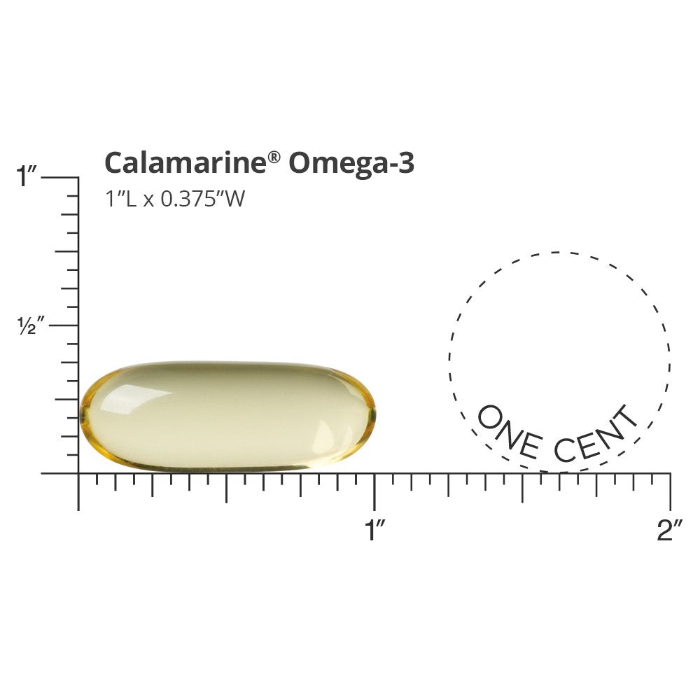 Etiqueta de CalaMarine muestra la proporción recomendada de DHA y EPA.