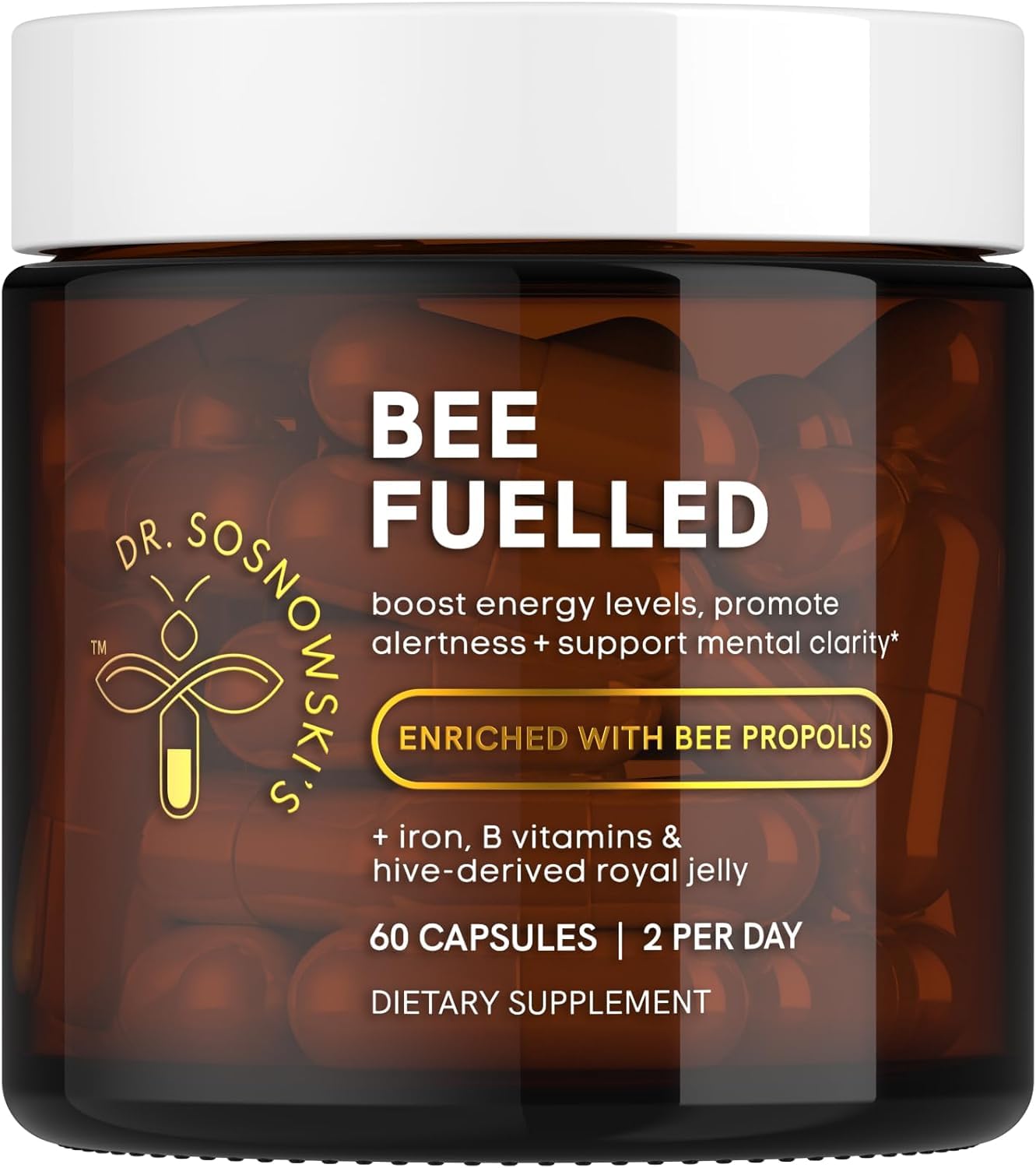 Dr Sosnowski's Bee Fuelled: cápsulas vegetales para energía sostenida diaria.