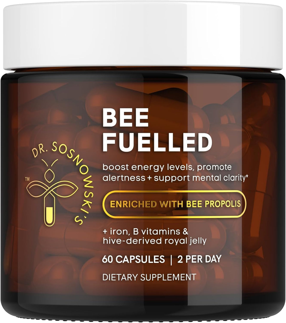 Dr Sosnowski's Bee Fuelled: cápsulas vegetales para energía sostenida diaria.