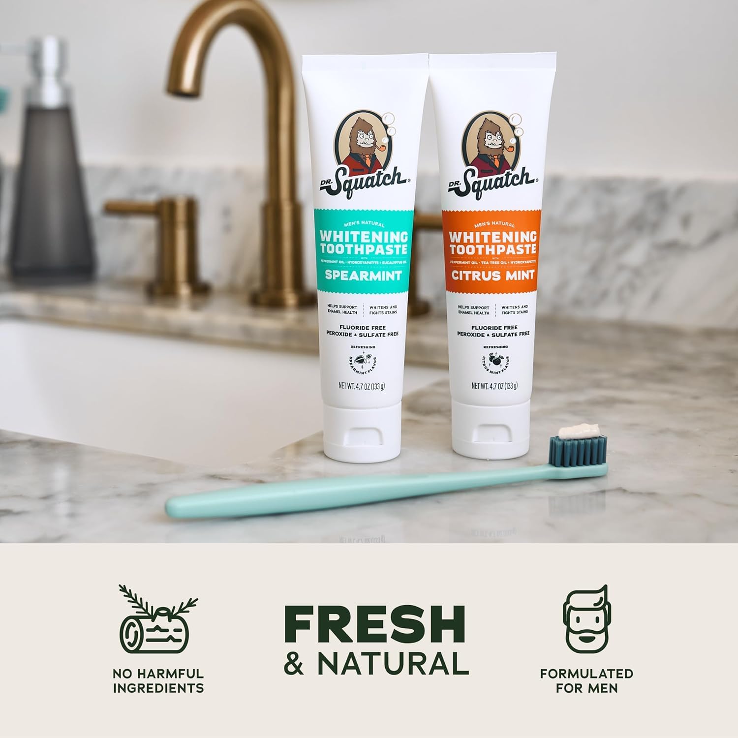 Dr. Squatch hidroxiapatita spearmint: blanqueamiento suave para sonrisas confiables.