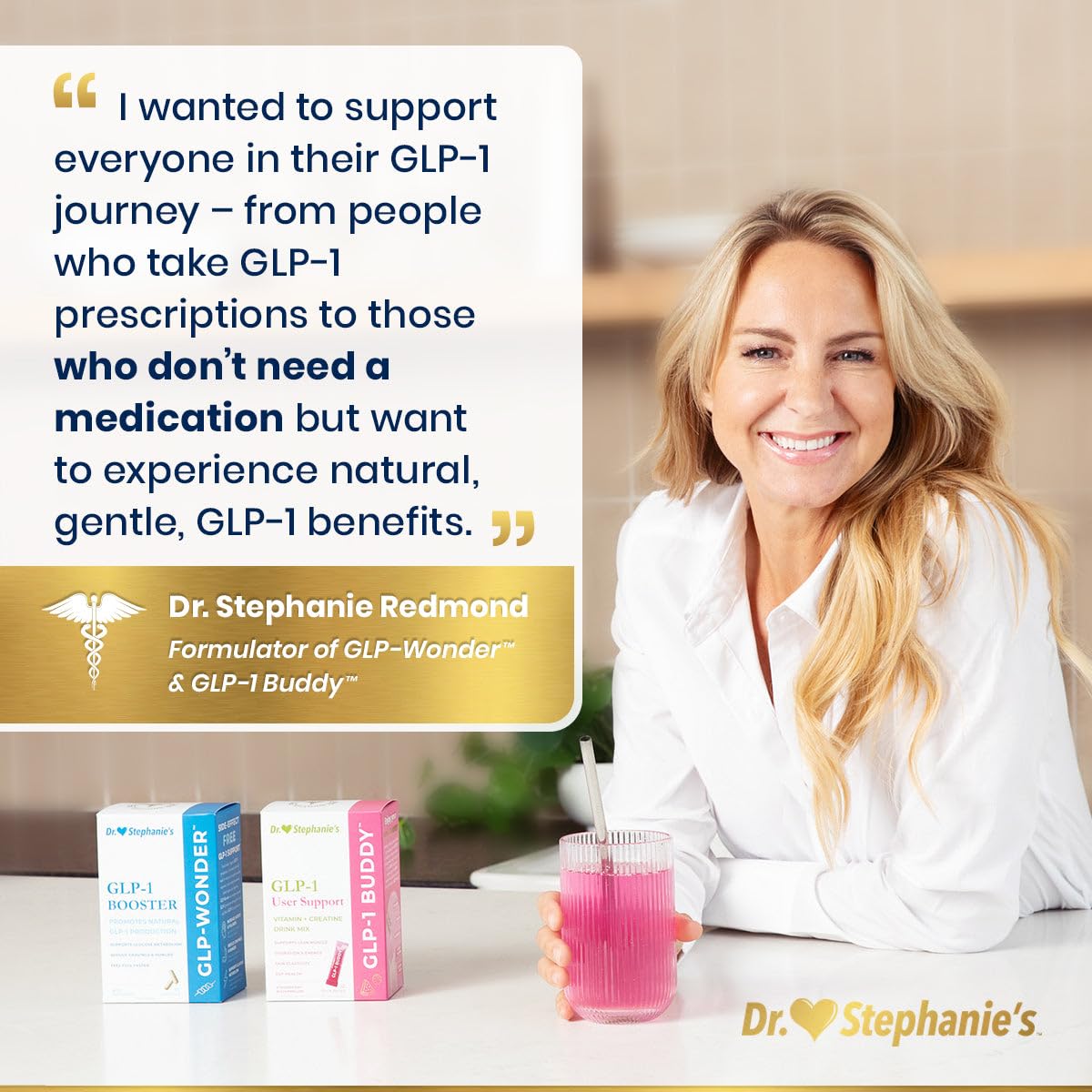 Dr. Stephanie's GLP-1 Buddy, sachets prácticos para días ocupados y viajes.