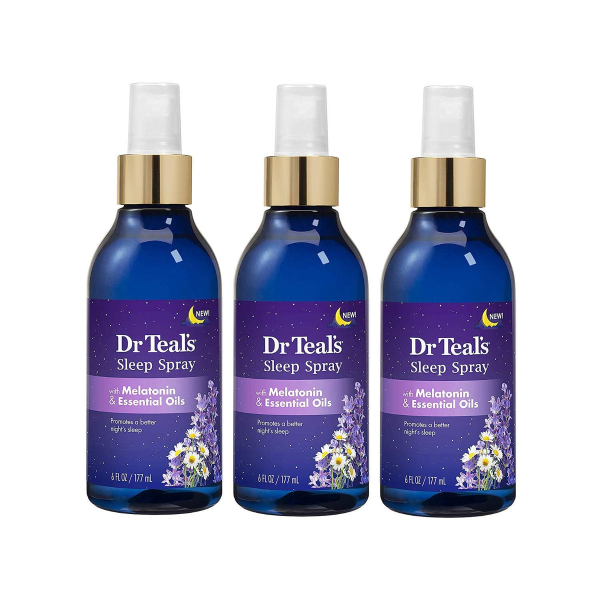 Botella de Dr Teal's Calm Blend para uso nocturno con melatonina.