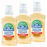 DR. TICHENOR'S enjuague bucal concentrado de menta, vertido para diluir y aliento fresco.