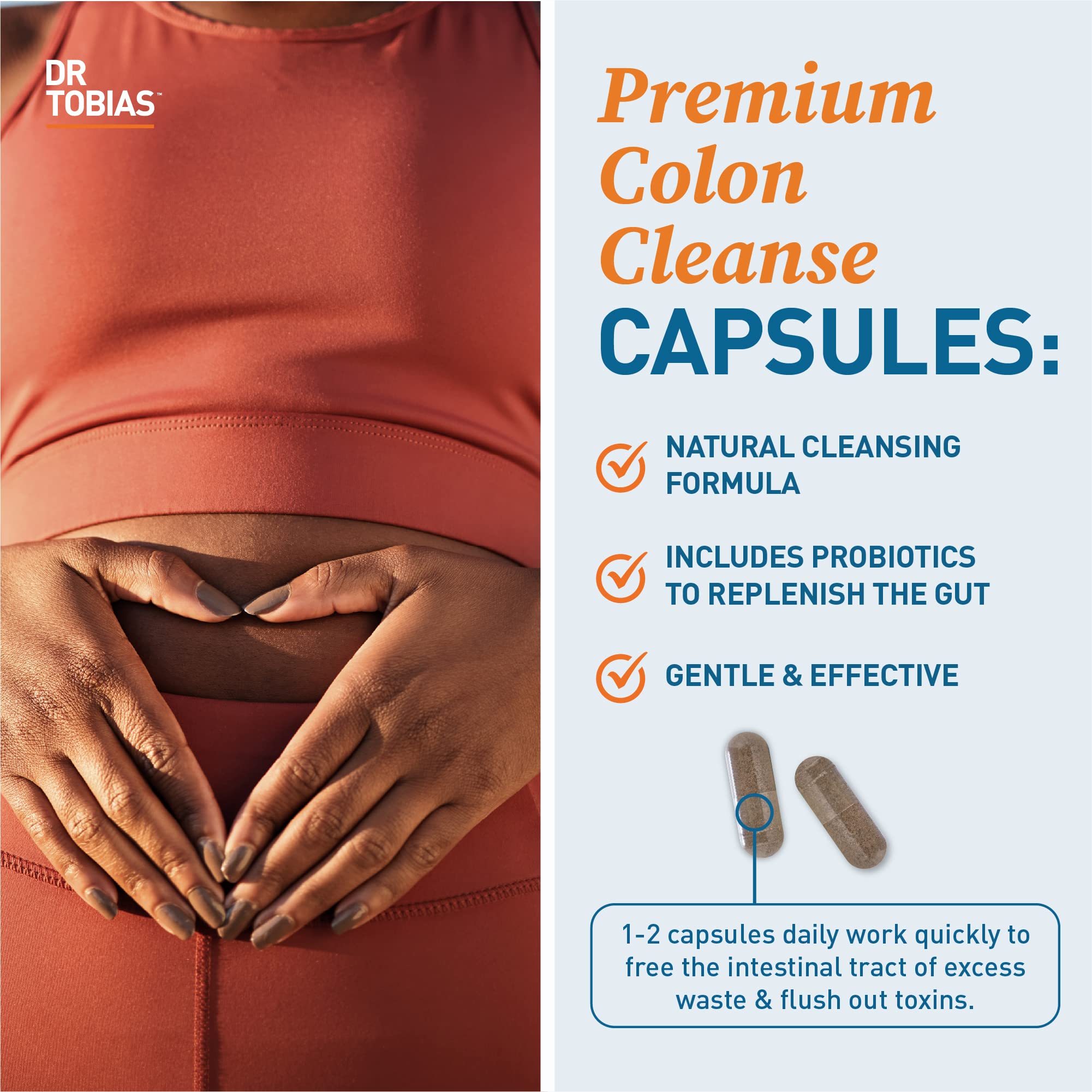 Dr. Tobias Colon Cleanse: etiqueta mostrada con BPM para seguridad y calidad.